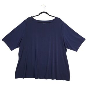 Susan Graver Modern Essentials Liquid Knit Bateau Neck Top 3X Navy Short Sleeve‎